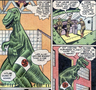 Illustration for article titled Batshit Golden Age comic reveals Hitler's lost superweapon: a robot T-Rex